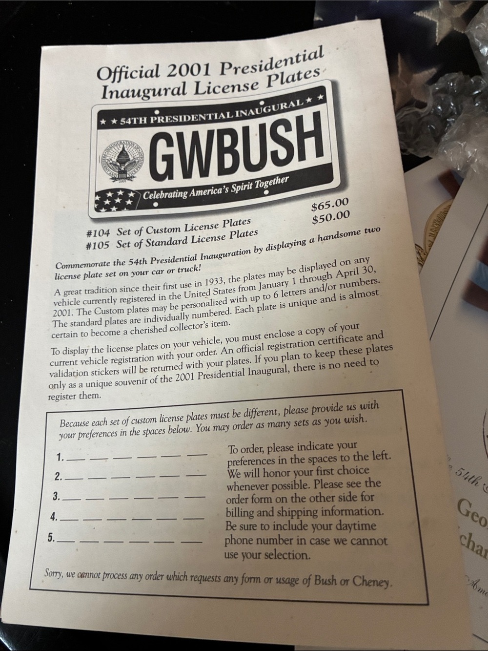 Bush Cheney inauguration stamp covers and official program January 20, 2001 - Picture 14 of 15